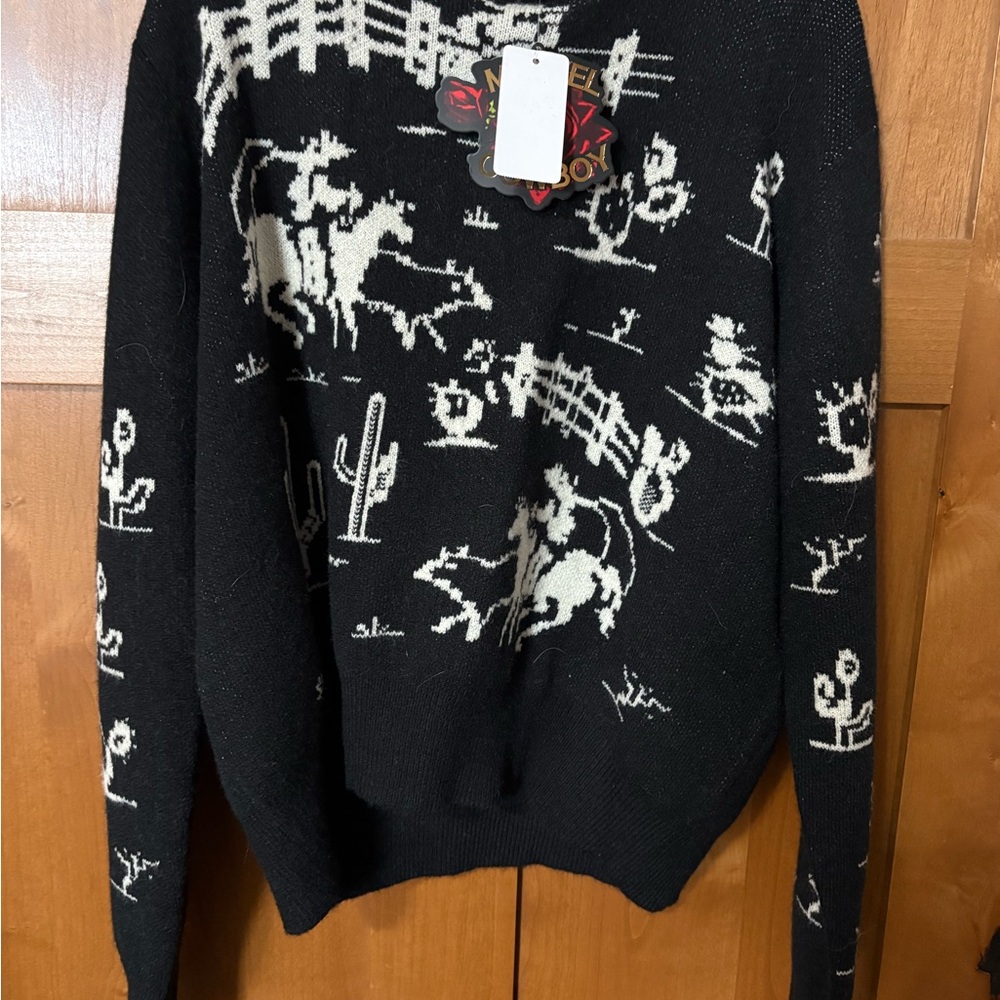 Western-Inspired Black and White Sweater